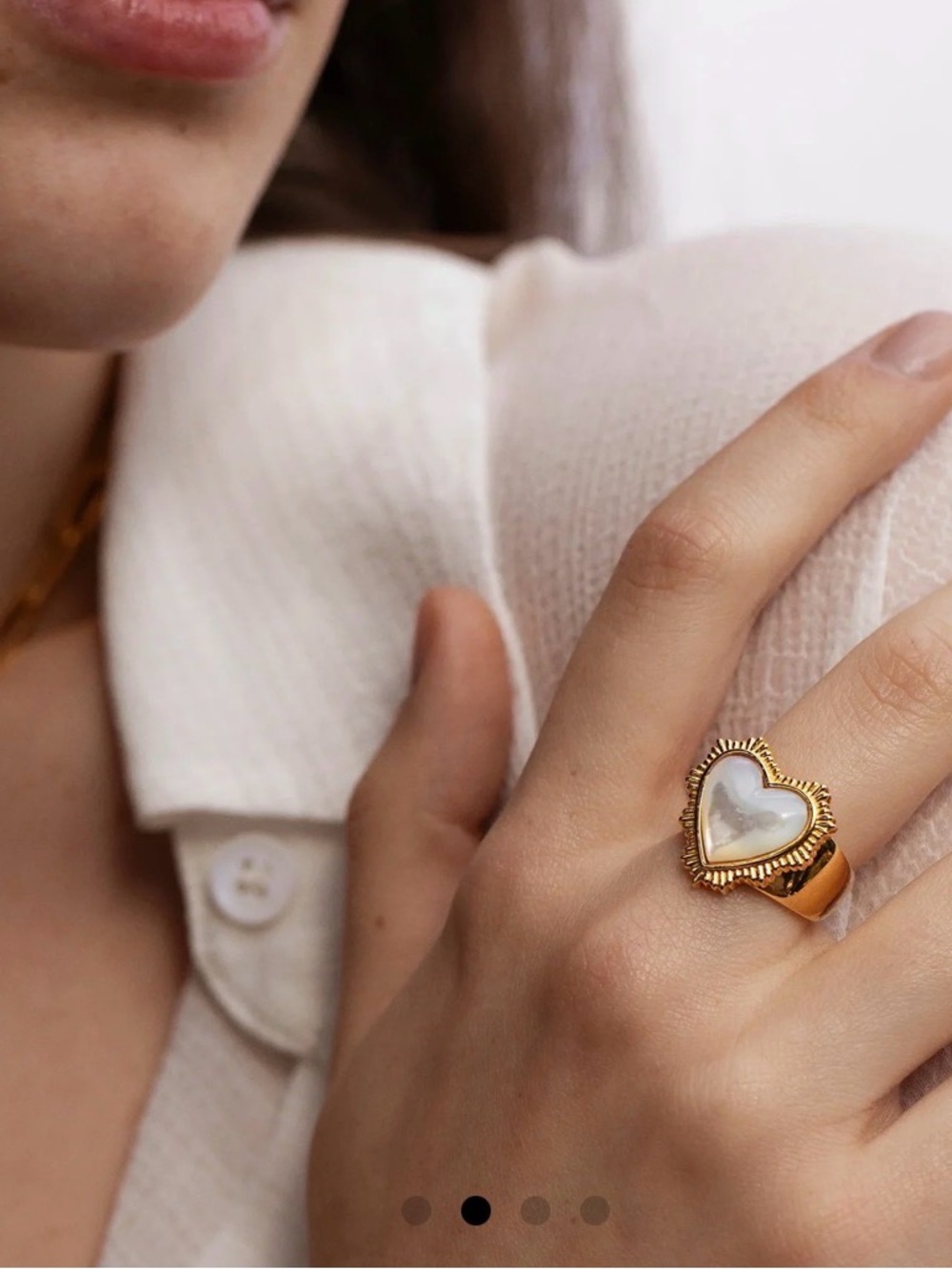 Awe Inspired Mother of Pearl Radiant Heart Ring | 14K Gold Vermeil Size 7 - Picture 3 of 3